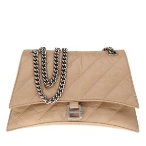 Balenciaga Crush Medium Chain Shoulder Bag Quilted Nude Leather New